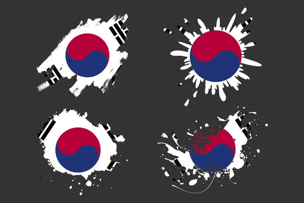 Corea Del Sur Bandera Pincel Chapoteo Vector Conjunto País Logotipo — Archivo Imágenes Vectoriales