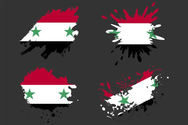 Набор Векторов Рисования Флага Сирии Логотип Страны Концепция Гранж Иллюстрации — стоковый вектор