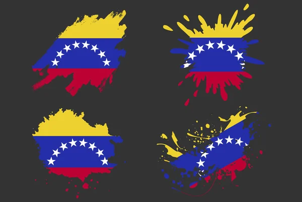 Venezuela Flagge Pinsel Spritzer Vektor Set Land Logo Vermögenswert Farbe — Stockvektor