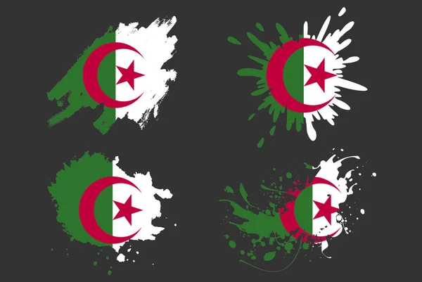 Algerien Flagge Pinsel Spritzer Vektor Set Land Logo Vermögenswert Farbe — Stockvektor
