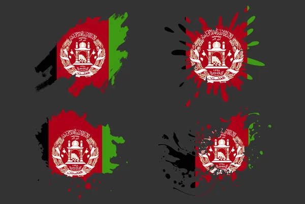 Paquete Vectores Salpicaduras Pincel Bandera Afganistán Activo Logotipo País Concepto — Vector de stock
