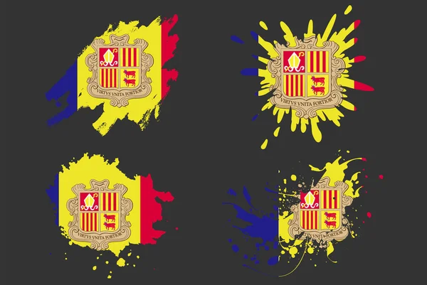Andorra Flagga Pensel Stänk Vektor Set Land Logotyp Tillgång Färg — Stock vektor