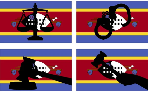 Swaziland Flagga Med Rättvisa Vektor Siluett Domare Klubba Hammare Och — Stock vektor