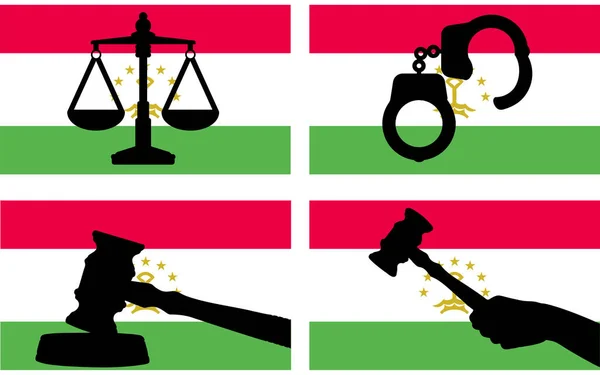 Tajikistan Flag Justice Vector Silhouette Judge Gavel Hammer Scales Justice — Stock Vector