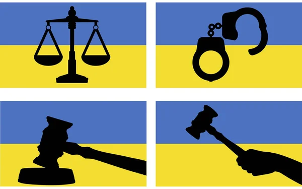Σημαία Της Ουκρανίας Δικαιοσύνη Διάνυσμα Σιλουέτα Δικαστής Σφυρί Σφυρί Και — Διανυσματικό Αρχείο