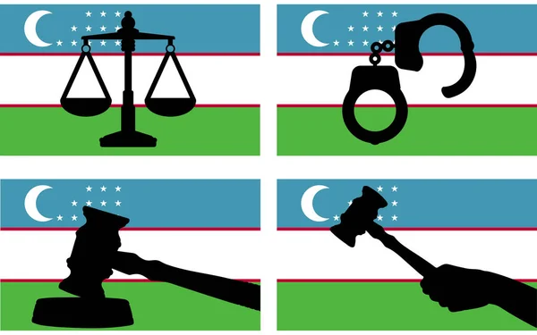 Σημαία Ουζμπεκιστάν Δικαιοσύνη Διάνυσμα Σιλουέτα Δικαστής Σφυρί Σφυρί Και Κλίμακες — Διανυσματικό Αρχείο