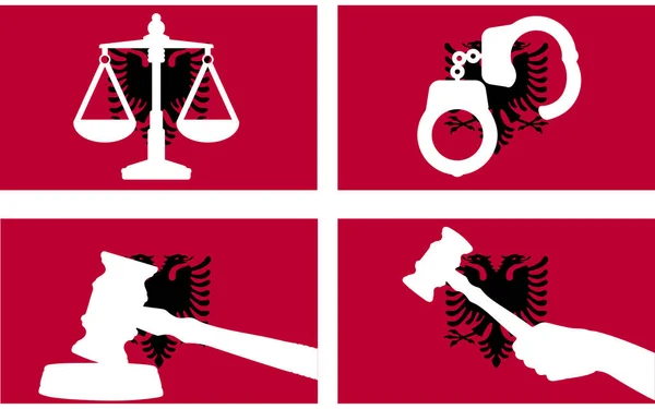 Прапор Албанії Векторним Силуетом Правосуддя Суддівський Молоток Ваги Правосуддя Ручний — стоковий вектор