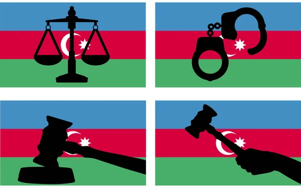 Aserbaidschanische Flagge Mit Gerechtigkeitsvektorsilhouette Richtergabel Hammer Und Waage Der Gerechtigkeit — Stockvektor