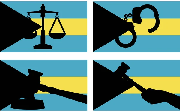 Bahama Szigetek Zászló Igazságszolgáltatás Vektor Sziluett Bíró Kalapács Mérlegek Igazságszolgáltatás — Stock Vector