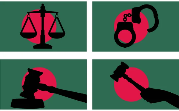 Σημαία Μπανγκλαντές Φορέα Της Δικαιοσύνης Σιλουέτα Δικαστής Σφυρί Σφυρί Και — Διανυσματικό Αρχείο