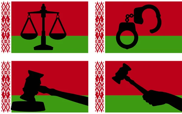 Σημαία Λευκορωσίας Φορέα Της Δικαιοσύνης Σιλουέτα Δικαστής Σφυρί Σφυρί Και — Διανυσματικό Αρχείο