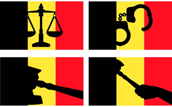 Drapeau Belgique Avec Silhouette Vectorielle Justice Marteau Marteau Marteau Marteau — Image vectorielle