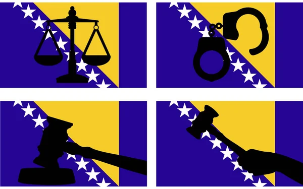 Bosnia Flag Justice Vector Silhouette Judge Gavel Hammer Scales Justice — Stock Vector