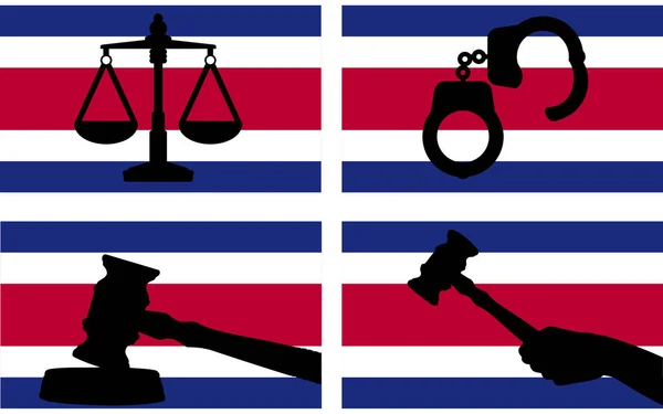 Costa Rica Flagge Mit Justiz Vektor Silhouette Richter Hammer Und — Stockvektor