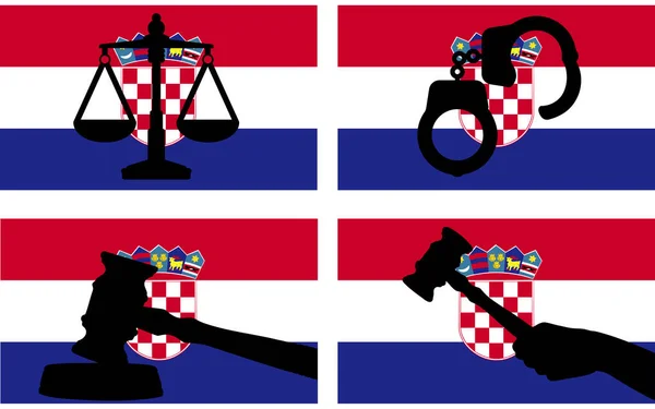 Хорватский Флаг Векторным Силуэтом Правосудия Молоток Судьи Весы Правосудия Силуэт — стоковый вектор