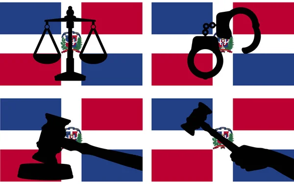 Dominikanska Republiken Flagga Med Rättvisa Vektor Siluett Domare Klubba Och — Stock vektor