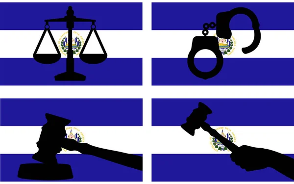 엘살바도르의 국기는 정의의 실루엣으로 판사는 망치와 사법의 국가의 국기에 실루엣 — 스톡 벡터