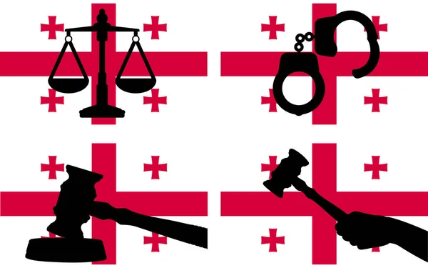 Georgia Flag Justice Vector Silhouette Judge Gavel Hammer Scales Justice — Stock Vector
