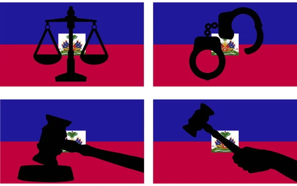 Haiti Flagga Med Rättvisa Vektor Siluett Domare Klubba Och Skalor — Stock vektor