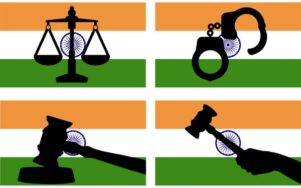 Σημαία Της Ινδίας Διάνυσμα Της Δικαιοσύνης Σιλουέτα Δικαστής Σφυρί Σφυρί — Διανυσματικό Αρχείο