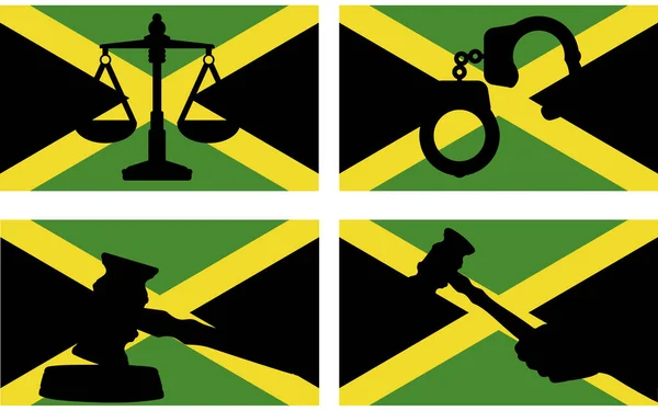 Jamaica Zászló Igazságszolgáltatás Vektor Sziluett Bíró Kalapács Mérlegek Igazságszolgáltatás Mandzsetta — Stock Vector