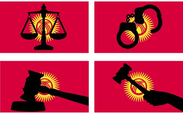 Κιργιζία Σημαία Δικαιοσύνη Διάνυσμα Σιλουέτα Δικαστής Σφυρί Σφυρί Και Κλίμακες — Διανυσματικό Αρχείο