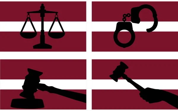 Λετονία Σημαία Δικαιοσύνη Διάνυσμα Σιλουέτα Δικαστής Σφυρί Σφυρί Και Κλίμακες — Διανυσματικό Αρχείο