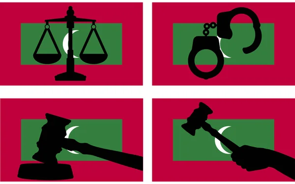 Σημαία Μαλδίβες Διάνυσμα Της Δικαιοσύνης Σιλουέτα Δικαστής Σφυρί Σφυρί Και — Διανυσματικό Αρχείο