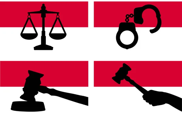 Monaco Flagge Mit Justizvektorsilhouette Richter Hammer Und Waage Der Justiz — Stockvektor