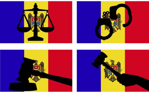 Флаг Молдовы Векторным Силуэтом Правосудия Молоток Судьи Весы Правосудия Силуэт — стоковый вектор