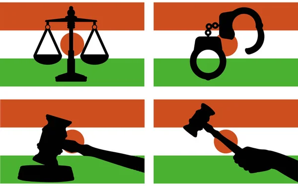 Σημαία Νίγηρας Δικαιοσύνη Διάνυσμα Σιλουέτα Δικαστής Σφυρί Σφυρί Και Κλίμακες — Διανυσματικό Αρχείο