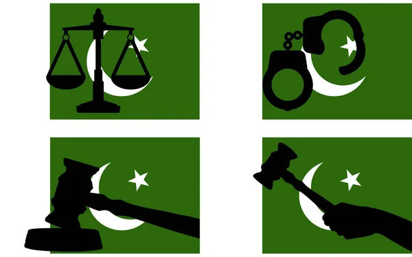 Drapeau Pakistanais Avec Silhouette Vectorielle Justice Marteau Marteau Marteau Marteau — Image vectorielle