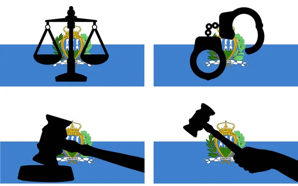 Bandeira San Marino Com Silhueta Vetor Justiça Martelo Martelo Juiz —  Vetores de Stock