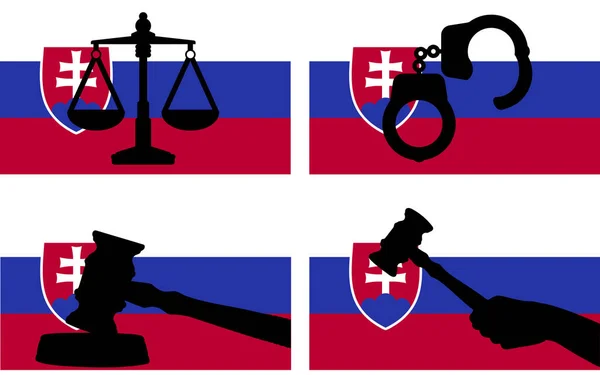 Flaga Słowacji Sylwetką Wektora Sprawiedliwości Młotkiem Młotkiem Sędziowskim Łuskami Sprawiedliwości — Wektor stockowy