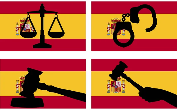 Spanien Flagga Med Rättvisa Vektor Siluett Domare Klubba Och Skalor — Stock vektor