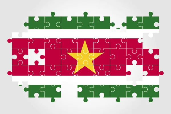 Suriname Flag Shape Jigsaw Puzzle Vector Puzzle Map Suriname Flag — Stock Vector
