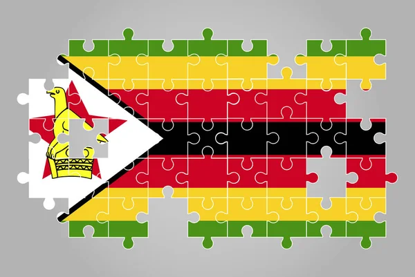 Zimbabwe Flag Shape Jigsaw Puzzle Vector Puzzle Map Zimbabwe Flag — Stock Vector