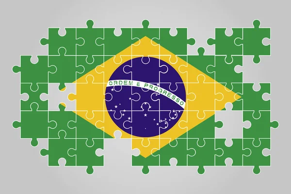 Brazil Flag Shape Jigsaw Puzzle Vector Puzzle Map Brazil Flag — Stock Vector