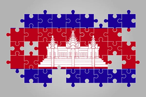 Cambodja Vlag Vorm Van Puzzel Vector Puzzel Kaart Cambodja Vlag — Stockvector