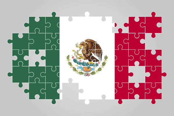 Mexiko Flagga Form Pussel Vektor Pussel Karta Mexiko Flagga För — Stock vektor