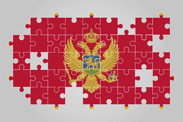 子供のためのジグソーパズルベクトル パズルマップ モンテネグロの旗のモンテネグロの旗の形状 — ストックベクタ