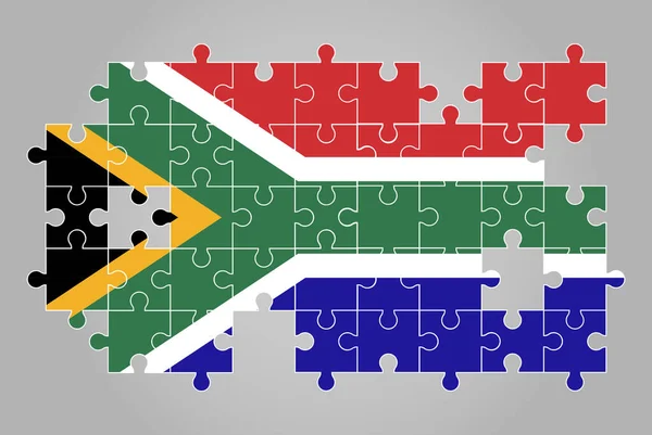 ジグソーパズルベクトル パズルマップ 子供のための南アフリカの旗の南アフリカの旗の形 — ストックベクタ