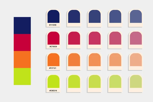 Dunkelblau Weinrot Orange Grün Farbpalette Neon Farben Katalog Farbabstimmung Rgb — Stockvektor