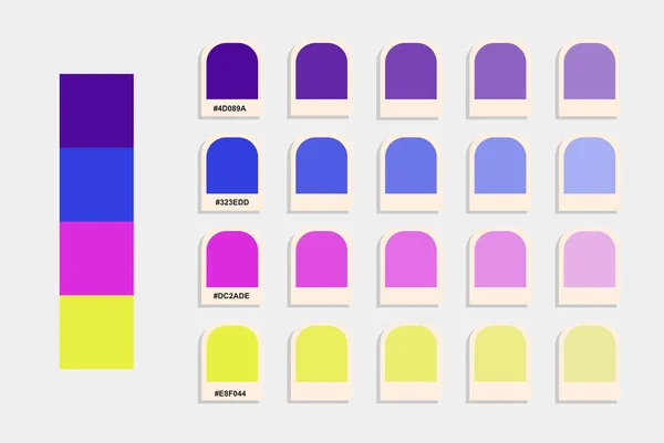 Purple Blue Pink Yellow Color Palette Neon Colors Catalog Colour — Stock Vector