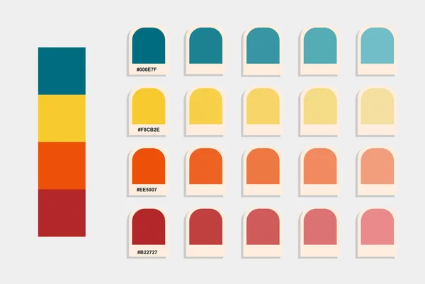 Palette Couleurs Bleu Jaune Orange Rouge Catalogue Couleurs Chaudes Idée — Image vectorielle