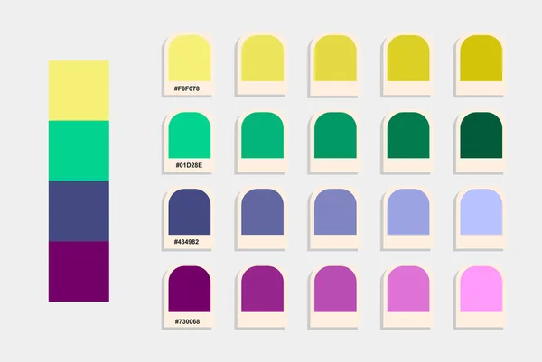 Kolor Żółty Zielony Fioletowy Paleta Kolorów Katalog Żywych Kolorów Dopasowanie — Wektor stockowy
