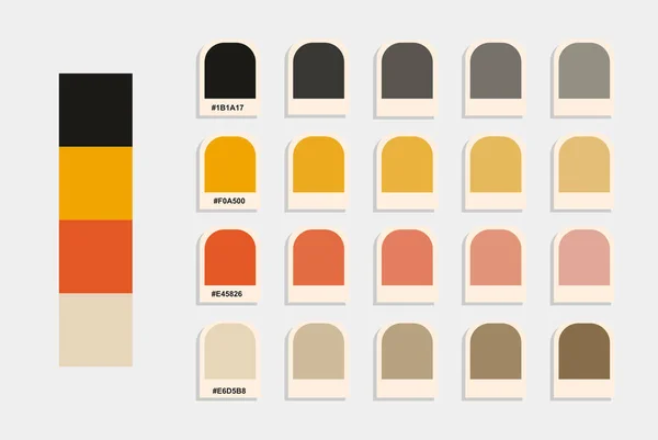 Schwarz Gelb Orange Braun Farbpalette Vintage Farben Katalog Farbabstimmung Rgb — Stockvektor