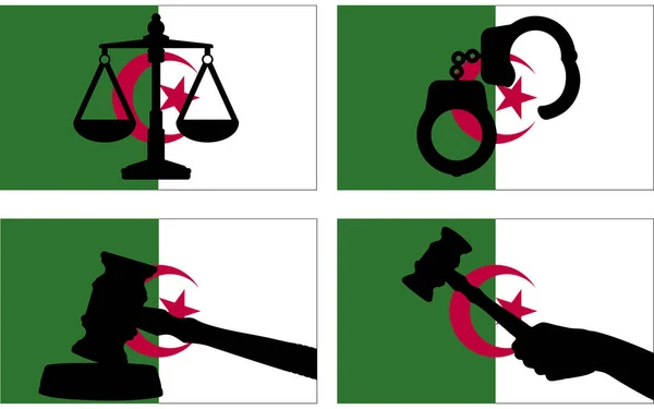 실루엣으로 장식된 알제리의 사법의 망치와 국가의 국기에 실루엣 알제리 아이디어 — 스톡 벡터
