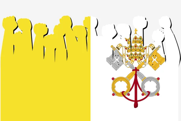 Vaticaanse Vlag Met Opgeheven Protest Handen Vector Land Vlag Logo — Stockvector