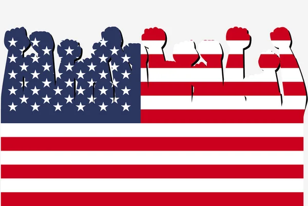 Usa Vlag Met Opgeheven Protest Handen Vector Land Vlag Logo — Stockvector